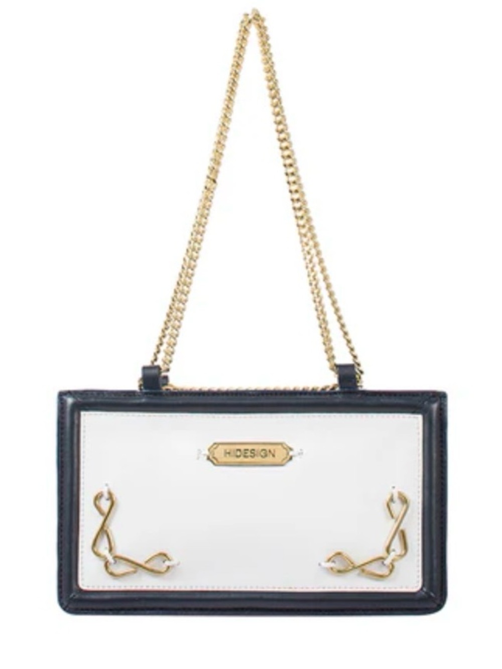 Hidesign White & Black Leather Chain Shoulder Bag
